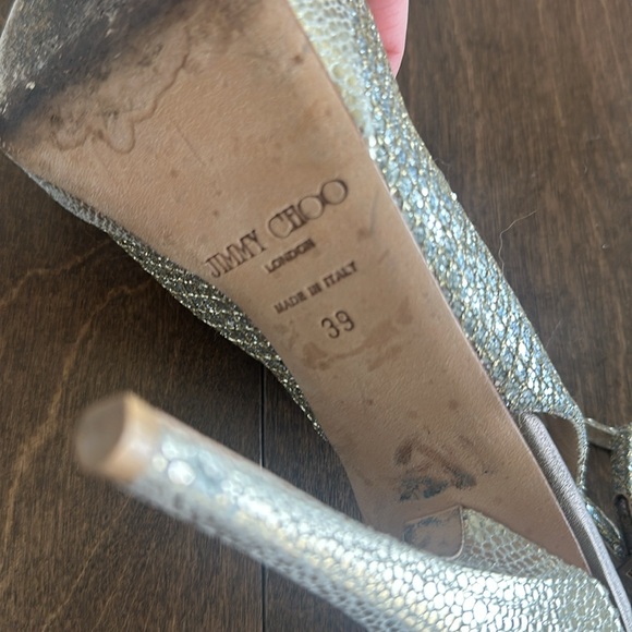 JIMMY CHOO Nova Slingback Heel Peep Toe Platinum Silver Glitter Size 39 - Picture 5 of 11